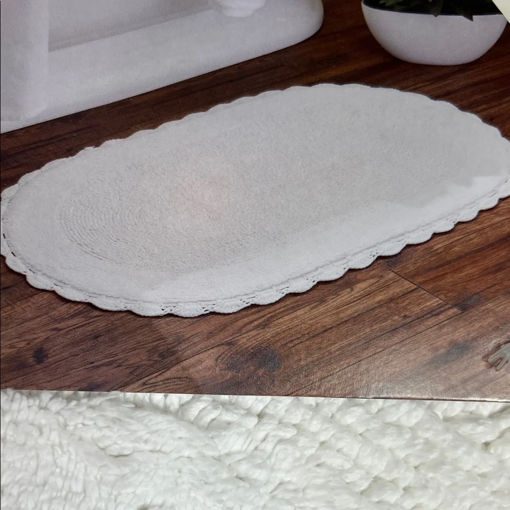 Shabby Chic Crochet Bath Mat Rug 100% Cotton White Oval 21